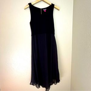 VINCE CAMUTO Dress Black Fabric Top Silk Skirt Zip Up Sleeveless Size Small